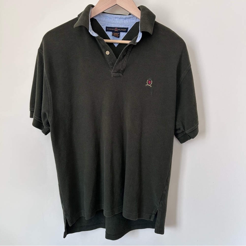 Vintage Tommy Hilfiger Olive Green Men’s Polo with Embroidered Crest